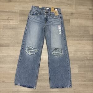 Levis Superlow Loose Jeans Womens 28x32 NWT Light Wash Distressed Wide Leg